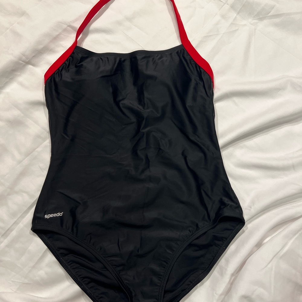 Speedo Black One Piece with Red Straps